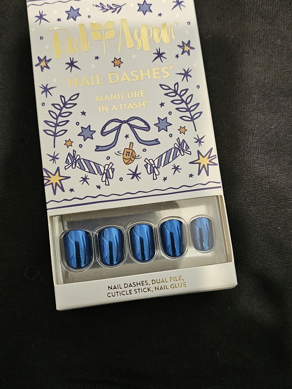 Red Aspen Blue Metallic Nail Dashes – Press-On Manicure